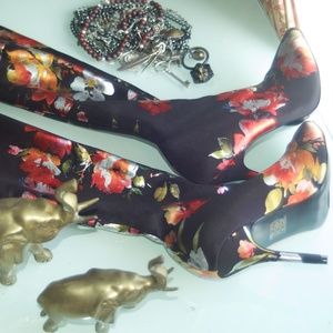 Thigh High Metallic Flower heels